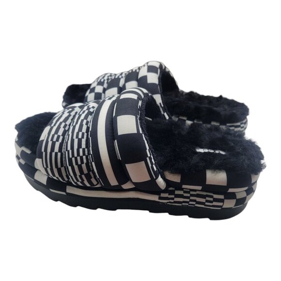 UGG Shoes Womens 9 Multicolor MAXI CHECKS SLIDE Chunky Fur Hippie  1130842 - Picture 4 of 11